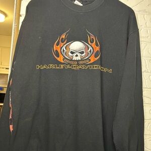 Harley Davidson - Vintage Flame Skull Graphic Long Sleeve 2004 Print - Size XL